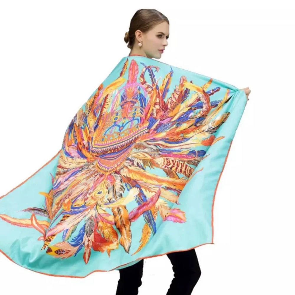 NWT 100% PURE SILK PRINT SCARF BIG STOLEN SHAWL